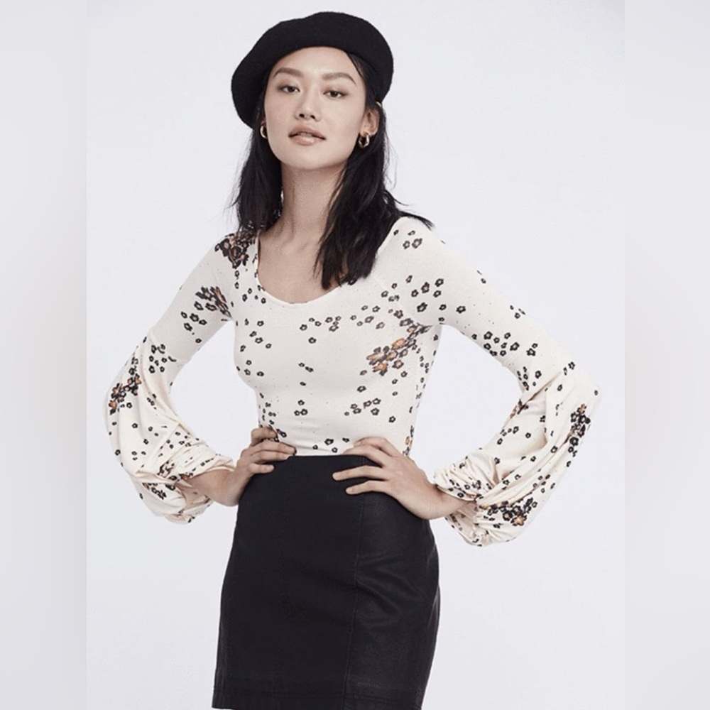 Free People Top To The Tropics Printed Ivory Size M